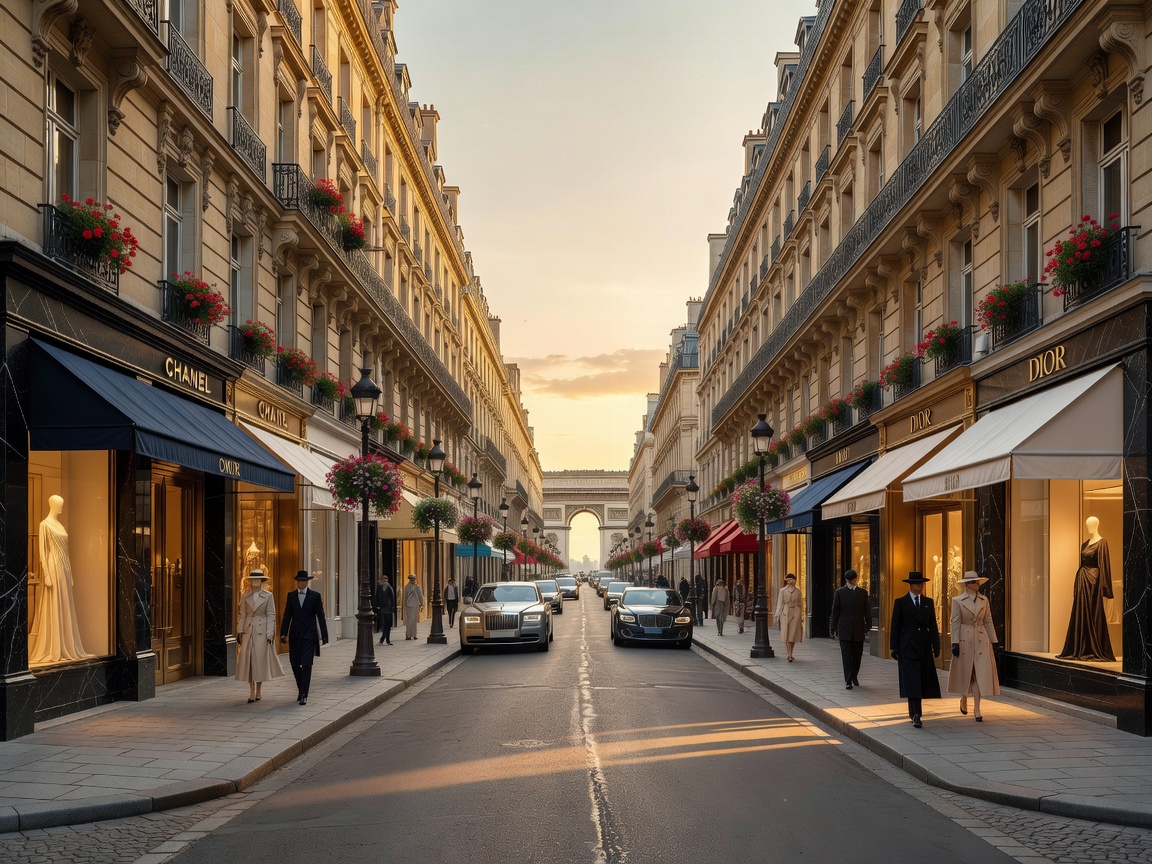 Avenue George V streetscape near luxury haute couture boutiques in Paris