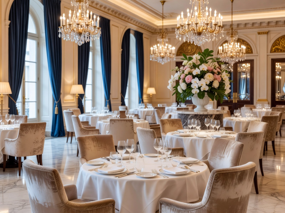 Fine dining restaurant interior setting at Four Seasons George V
